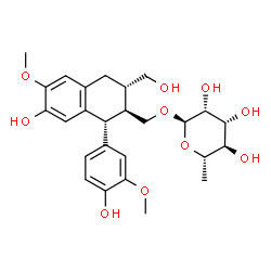 ChemSpider 2D Image | [(1R,2S,3S)-7-Hydroxy-1-(4-hydroxy-3-methoxyphenyl)-3-(hydroxymethyl)-6-methoxy-1,2,3,4-tetrahydro-2-naphthalenyl]methyl 6-deoxy-alpha-L-mannopyranoside | C26H34O10