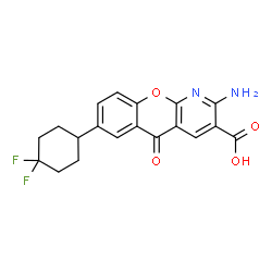 ChemSpider 2D Image | 2-Amino-7-(4,4-difluorocyclohexyl)-5-oxo-5H-chromeno[2,3-b]pyridine-3-carboxylic acid | C19H16F2N2O4