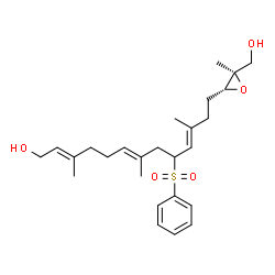 ChemSpider 2D Image | (2E,6E,10E)-13-[(2R,3R)-3-(Hydroxymethyl)-3-methyl-2-oxiranyl]-3,7,11-trimethyl-9-(phenylsulfonyl)-2,6,10-tridecatrien-1-ol | C26H38O5S