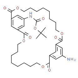 ChemSpider 2D Image | 2-Methyl-2-propanyl [33-amino-2,13,19,30-tetraoxo-3,12,20,29-tetraoxatricyclo[29.3.1.1~14,18~]hexatriaconta-1(35),14(36),15,17,31,33-hexaen-16-yl]carbamate | C37H50N2O10