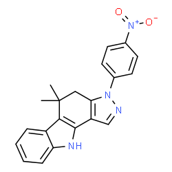 ChemSpider 2D Image | 5,5-Dimethyl-3-(4-nitrophenyl)-3,4,5,10-tetrahydropyrazolo[4,3-a]carbazole | C21H18N4O2