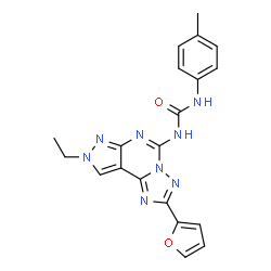 ChemSpider 2D Image | 1-[8-Ethyl-2-(2-furyl)-8H-pyrazolo[4,3-e][1,2,4]triazolo[1,5-c]pyrimidin-5-yl]-3-(4-methylphenyl)urea | C20H18N8O2