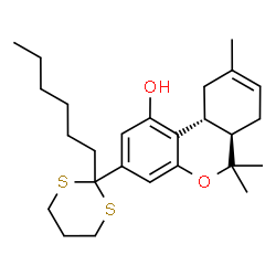 ChemSpider 2D Image | (6aR,10aR)-3-(2-Hexyl-1,3-dithian-2-yl)-6,6,9-trimethyl-6a,7,10,10a-tetrahydro-6H-benzo[c]chromen-1-ol | C26H38O2S2