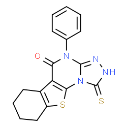 ChemSpider 2D Image | 4-Phenyl-1-thioxo-2,4,6,7,8,9-hexahydro[1]benzothieno[3,2-e][1,2,4]triazolo[4,3-a]pyrimidin-5(1H)-one | C17H14N4OS2