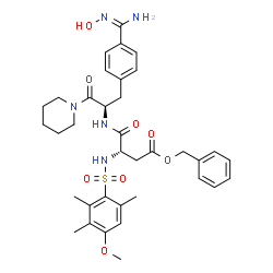 ChemSpider 2D Image | Benzyl N-[(2R)-3-[4-(N'-hydroxycarbamimidoyl)phenyl]-1-oxo-1-(1-piperidinyl)-2-propanyl]-N~2~-[(4-methoxy-2,3,6-trimethylphenyl)sulfonyl]-L-alpha-asparaginate | C36H45N5O8S