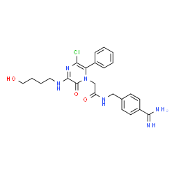 ChemSpider 2D Image | N-(4-Carbamimidoylbenzyl)-2-{5-chloro-3-[(4-hydroxybutyl)amino]-2-oxo-6-phenyl-1(2H)-pyrazinyl}acetamide | C24H27ClN6O3