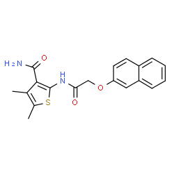 ChemSpider 2D Image | 4,5-Dimethyl-2-{[(2-naphthyloxy)acetyl]amino}-3-thiophenecarboxamide | C19H18N2O3S