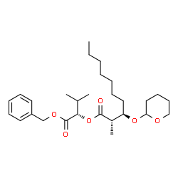 ChemSpider 2D Image | (2S)-1-(Benzyloxy)-3-methyl-1-oxo-2-butanyl (2S,3R)-2-methyl-3-(tetrahydro-2H-pyran-2-yloxy)decanoate | C28H44O6
