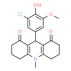 ChemSpider 2D Image | 9-(3-Chloro-4-hydroxy-5-methoxyphenyl)-10-methyl-3,4,6,7,9,10-hexahydro-1,8(2H,5H)-acridinedione | C21H22ClNO4