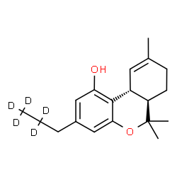 ChemSpider 2D Image | (6aR,10aR)-6,6,9-Trimethyl-3-[(2,2,3,3,3-~2~H_5_)propyl]-6a,7,8,10a-tetrahydro-6H-benzo[c]chromen-1-ol | C19H21D5O2