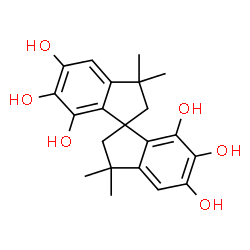 ChemSpider 2D Image | 3,3,3',3'-Tetramethyl-2,2',3,3'-tetrahydro-1,1'-spirobi[indene]-5,5',6,6',7,7'-hexol | C21H24O6