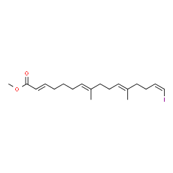 ChemSpider 2D Image | Methyl (2E,7E,11E,15Z)-16-iodo-8,12-dimethyl-2,7,11,15-hexadecatetraenoate | C19H29IO2