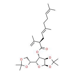 ChemSpider 2D Image | (3aR,5R,6S,6aR)-5-[(4R)-2,2-Dimethyl-1,3-dioxolan-4-yl]-2,2-dimethyltetrahydrofuro[2,3-d][1,3]dioxol-6-yl (2R,4E)-2-isopropenyl-5,9-dimethyl-4,8-decadienoate | C27H42O7