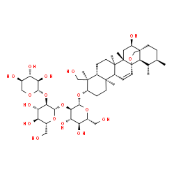 ChemSpider 2D Image | (3beta,13alpha,16alpha,17alpha)-16,23-Dihydroxy-13,28-epoxyurs-11-en-3-yl beta-D-xylopyranosyl-(1->2)-beta-D-glucopyranosyl-(1->2)-beta-D-glucopyranoside | C47H76O18