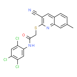 ChemSpider 2D Image | 2-[(3-Cyano-7-methyl-2-quinolinyl)sulfanyl]-N-(2,4,5-trichlorophenyl)acetamide | C19H12Cl3N3OS