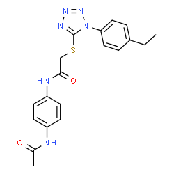 ChemSpider 2D Image | N-(4-acetamidophenyl)-2-[[1-(4-ethylphenyl)-5-tetrazolyl]thio]acetamide | C19H20N6O2S