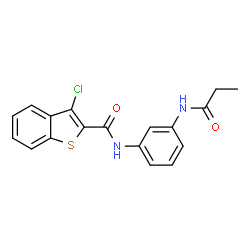 ChemSpider 2D Image | 3-Chloro-N-[3-(propionylamino)phenyl]-1-benzothiophene-2-carboxamide | C18H15ClN2O2S