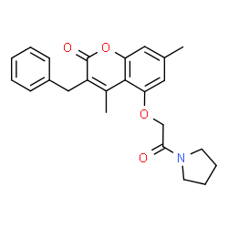 ChemSpider 2D Image | 3-Benzyl-4,7-dimethyl-5-(2-oxo-2-pyrrolidin-1-yl-ethoxy)-chromen-2-one | C24H25NO4