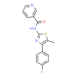 ChemSpider 2D Image | N-[4-(4-Fluorophenyl)-5-methyl-1,3-thiazol-2-yl]nicotinamide | C16H12FN3OS