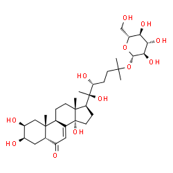 ChemSpider 2D Image | (2beta,3beta,5beta,22R)-2,3,14,20,22-Pentahydroxy-6-oxocholest-7-en-25-yl beta-D-glucopyranoside | C33H54O12