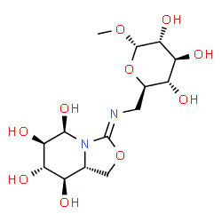 ChemSpider 2D Image | Methyl 6-deoxy-6-{(Z)-[(5R,6R,7S,8R,8aR)-5,6,7,8-tetrahydroxyhexahydro[1,3]oxazolo[3,4-a]pyridin-3-ylidene]amino}-alpha-D-glucopyranoside | C14H24N2O10