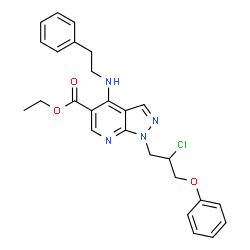 ChemSpider 2D Image | Ethyl 1-(2-chloro-3-phenoxypropyl)-4-[(2-phenylethyl)amino]-1H-pyrazolo[3,4-b]pyridine-5-carboxylate | C26H27ClN4O3