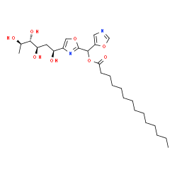 ChemSpider 2D Image | (6S)-1,5-Dideoxy-6-C-{2-[1,3-oxazol-5-yl(tetradecanoyloxy)methyl]-1,3-oxazol-4-yl}-D-arabino-hexitol | C27H44N2O8