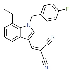 ChemSpider 2D Image | {[7-Ethyl-1-(4-fluorobenzyl)-1H-indol-3-yl]methylene}malononitrile | C21H16FN3