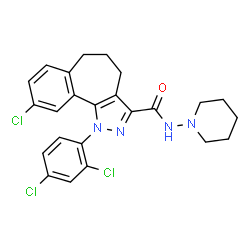 ChemSpider 2D Image | 9-Chloro-1-(2,4-dichlorophenyl)-N-(1-piperidinyl)-1,4,5,6-tetrahydrobenzo[6,7]cyclohepta[1,2-c]pyrazole-3-carboxamide | C24H23Cl3N4O