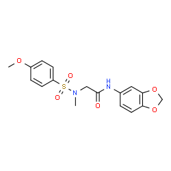 ChemSpider 2D Image | N-1,3-Benzodioxol-5-yl-N~2~-[(4-methoxyphenyl)sulfonyl]-N~2~-methylglycinamide | C17H18N2O6S