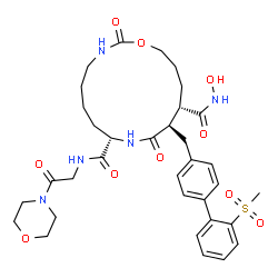 ChemSpider 2D Image | (8S,11R,12S)-N~12~-Hydroxy-11-{[2'-(methylsulfonyl)-4-biphenylyl]methyl}-N~8~-[2-(4-morpholinyl)-2-oxoethyl]-2,10-dioxo-1-oxa-3,9-diazacyclopentadecane-8,12-dicarboxamide | C34H45N5O10S