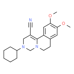 ChemSpider 2D Image | 3-Cyclohexyl-9,10-dimethoxy-3,4,6,7-tetrahydro-2H-pyrimido[6,1-a]isoquinoline-1-carbonitrile | C21H27N3O2