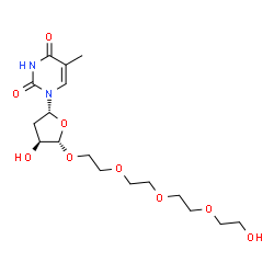 ChemSpider 2D Image | 1-[(2R,4S,5S)-4-Hydroxy-5-(2-{2-[2-(2-hydroxyethoxy)ethoxy]ethoxy}ethoxy)tetrahydro-2-furanyl]-5-methyl-2,4(1H,3H)-pyrimidinedione | C17H28N2O9