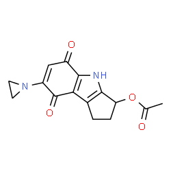 ChemSpider 2D Image | 7-(1-Aziridinyl)-5,8-dioxo-1,2,3,4,5,8-hexahydrocyclopenta[b]indol-3-yl acetate | C15H14N2O4