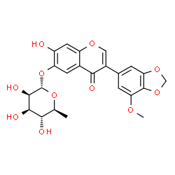 ChemSpider 2D Image | 7-Hydroxy-3-(7-methoxy-1,3-benzodioxol-5-yl)-4-oxo-4H-chromen-6-yl 6-deoxy-alpha-L-mannopyranoside | C23H22O11