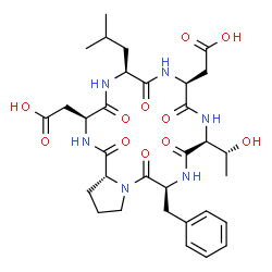 ChemSpider 2D Image | Cyclo(L-alpha-aspartyl-L-leucyl-L-alpha-aspartyl-L-threonyl-L-phenylalanyl-D-prolyl) | C32H44N6O11