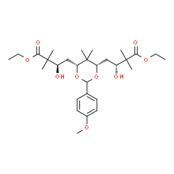 ChemSpider 2D Image | Diethyl (3R,3'R)-4,4'-[(4R,6S)-2-(4-methoxyphenyl)-5,5-dimethyl-1,3-dioxane-4,6-diyl]bis(3-hydroxy-2,2-dimethylbutanoate) | C29H46O9