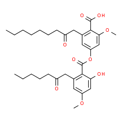 ChemSpider 2D Image | 4-{[2-Hydroxy-4-methoxy-6-(2-oxoheptyl)benzoyl]oxy}-2-methoxy-6-(2-oxononyl)benzoic acid | C32H42O9