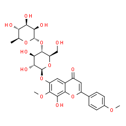ChemSpider 2D Image | 8-Hydroxy-7-methoxy-2-(4-methoxyphenyl)-4-oxo-4H-chromen-6-yl 4-O-(6-deoxy-alpha-L-mannopyranosyl)-beta-D-glucopyranoside | C29H34O15
