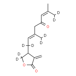 ChemSpider 2D Image | 3-Methylene-4-[(2E,6Z)-7-methyl-3-(~2~H_2_)methyl-5-oxo(1,1,8,8-~2~H_4_)-2,6-octadien-1-yl](5,5-~2~H_2_)dihydro-2(3H)-furanone | C15H12D8O3