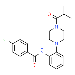 ChemSpider 2D Image | 4-Chloro-N-[2-(4-isobutyryl-1-piperazinyl)phenyl]benzamide | C21H24ClN3O2