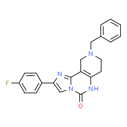 ChemSpider 2D Image | 9-Benzyl-2-(4-fluorophenyl)-7,8,9,10-tetrahydroimidazo[1,2-c]pyrido[3,4-e]pyrimidin-5(6H)-one | C22H19FN4O