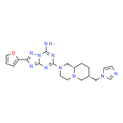 ChemSpider 2D Image | 2-(2-Furyl)-5-[(7S,9aS)-7-(1H-imidazol-1-ylmethyl)octahydro-2H-pyrido[1,2-a]pyrazin-2-yl][1,2,4]triazolo[1,5-a][1,3,5]triazin-7-amine | C20H24N10O