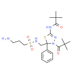 ChemSpider 2D Image | N-[5-({[(3-Aminopropyl)sulfonyl]amino}methyl)-4-(2,2-dimethylpropanoyl)-5-phenyl-4,5-dihydro-1,3,4-thiadiazol-2-yl]-2,2-dimethylpropanamide | C22H35N5O4S2