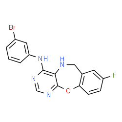 ChemSpider 2D Image | N-(3-Bromophenyl)-8-fluoro-5,6-dihydropyrimido[4,5-b][1,4]benzoxazepin-4-amine | C17H12BrFN4O