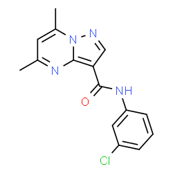 ChemSpider 2D Image | N-(3-Chlorophenyl)-5,7-dimethylpyrazolo[1,5-a]pyrimidine-3-carboxamide | C15H13ClN4O