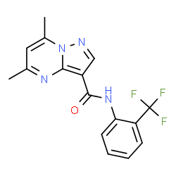 ChemSpider 2D Image | 5,7-Dimethyl-N-[2-(trifluoromethyl)phenyl]pyrazolo[1,5-a]pyrimidine-3-carboxamide | C16H13F3N4O