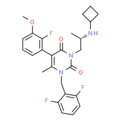 ChemSpider 2D Image | 3-[(2S)-2-(Cyclobutylamino)propyl]-1-(2,6-difluorobenzyl)-5-(2-fluoro-3-methoxyphenyl)-6-methyl-2,4(1H,3H)-pyrimidinedione | C26H28F3N3O3