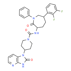 ChemSpider 2D Image | N-[6-(2,3-Difluorophenyl)-2-oxo-1-phenyl-3-azepanyl]-4-(2-oxo-2,3-dihydro-1H-imidazo[4,5-b]pyridin-1-yl)-1-piperidinecarboxamide | C30H30F2N6O3