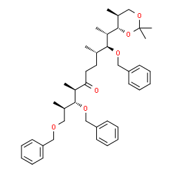 ChemSpider 2D Image | (2R,3R,4R,8S,9S,10S)-1,3,9-Tris(benzyloxy)-2,4,8-trimethyl-10-[(4S,5S)-2,2,5-trimethyl-1,3-dioxan-4-yl]-5-undecanone | C42H58O6